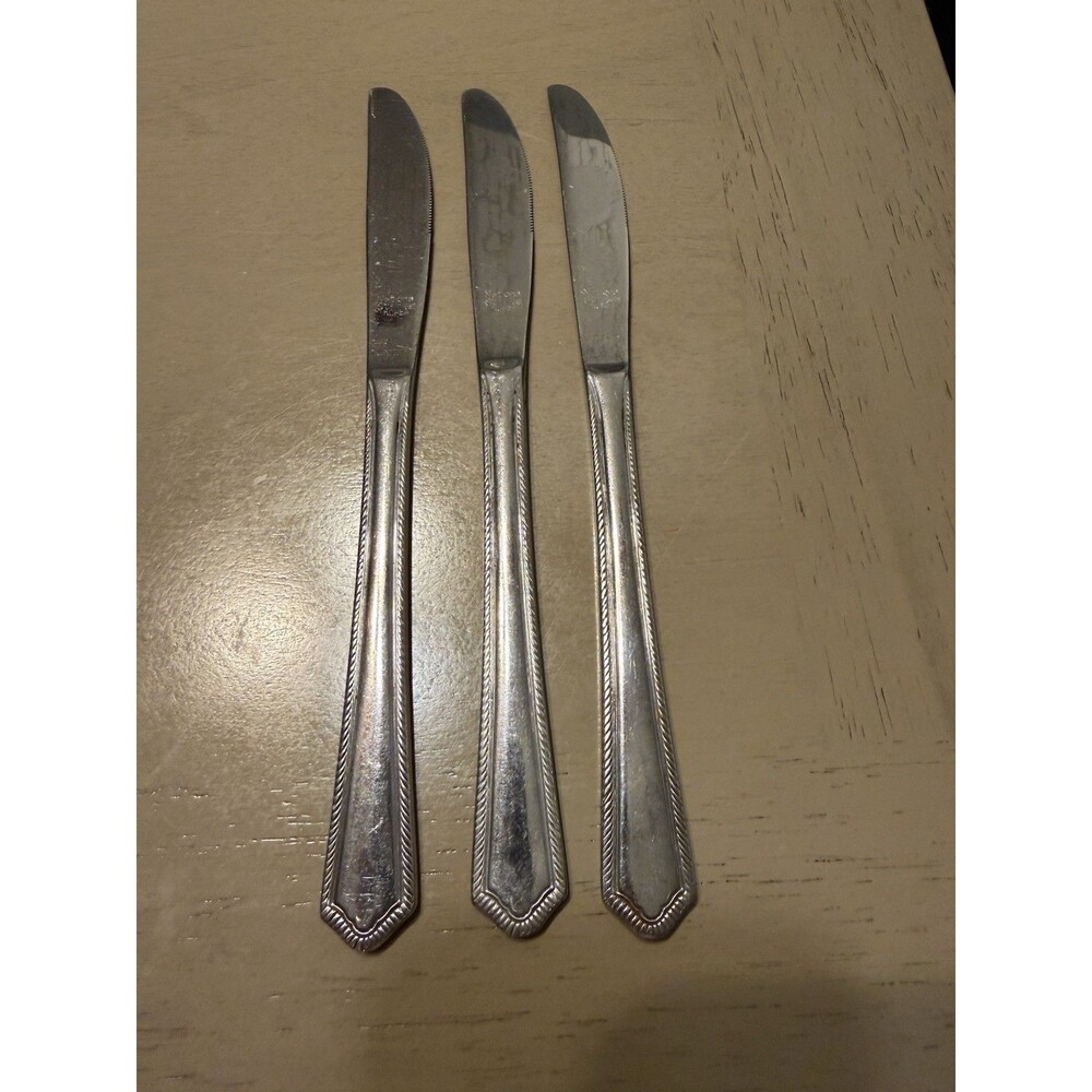 National Stainless Korea Stainless Knife Flatware Rope Trim Pointy Edge Lot Of 3